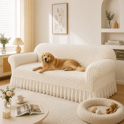 Seersucker Sofa Slipcover Elastic Band Closure Pet-Friendly All-Purpose Sofa Cover for Living Room Home Decor Protection