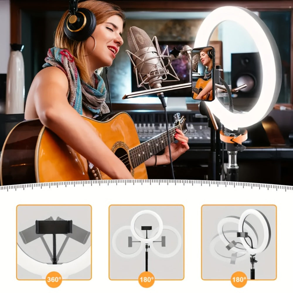 10- or 18-Inch Ring Light with Cable Power, Adjustable Brightness and Desktop or Floor Stand Options