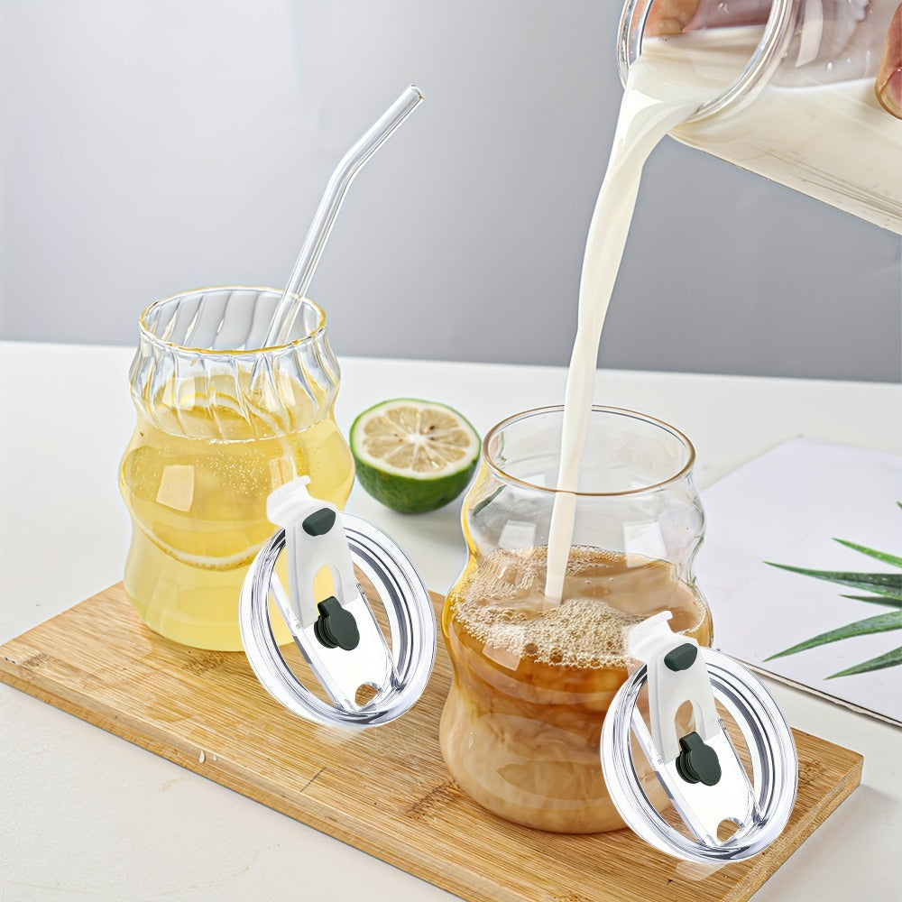 Cloud-Shaped Glass Cup Drinkware Set, 18oz U-Curve Cups with Glass Straws, Brushes and Lid Options in 4 or 6 Pieces