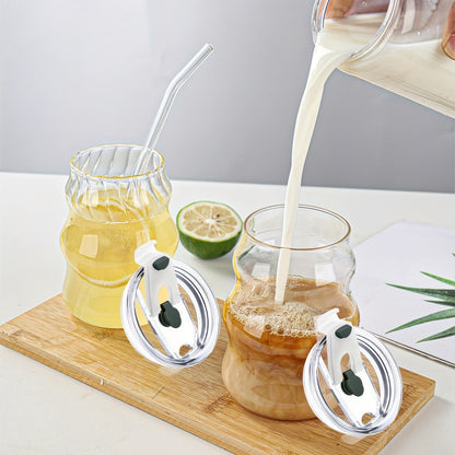 Cloud-Shaped Glass Cup Drinkware Set, 18oz U-Curve Cups with Glass Straws, Brushes and Lid Options in 4 or 6 Pieces