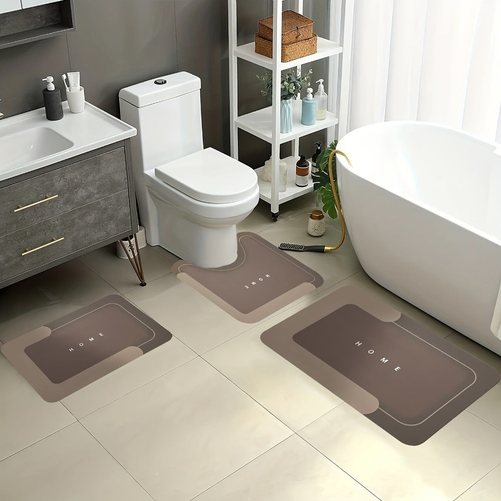 Diatomaceous Earth Bath Mat Set 3pcs Non-Slip Super Absorbent Bathroom Rug – Quick Dry Machine Washable Toilet Mat for Shower Room