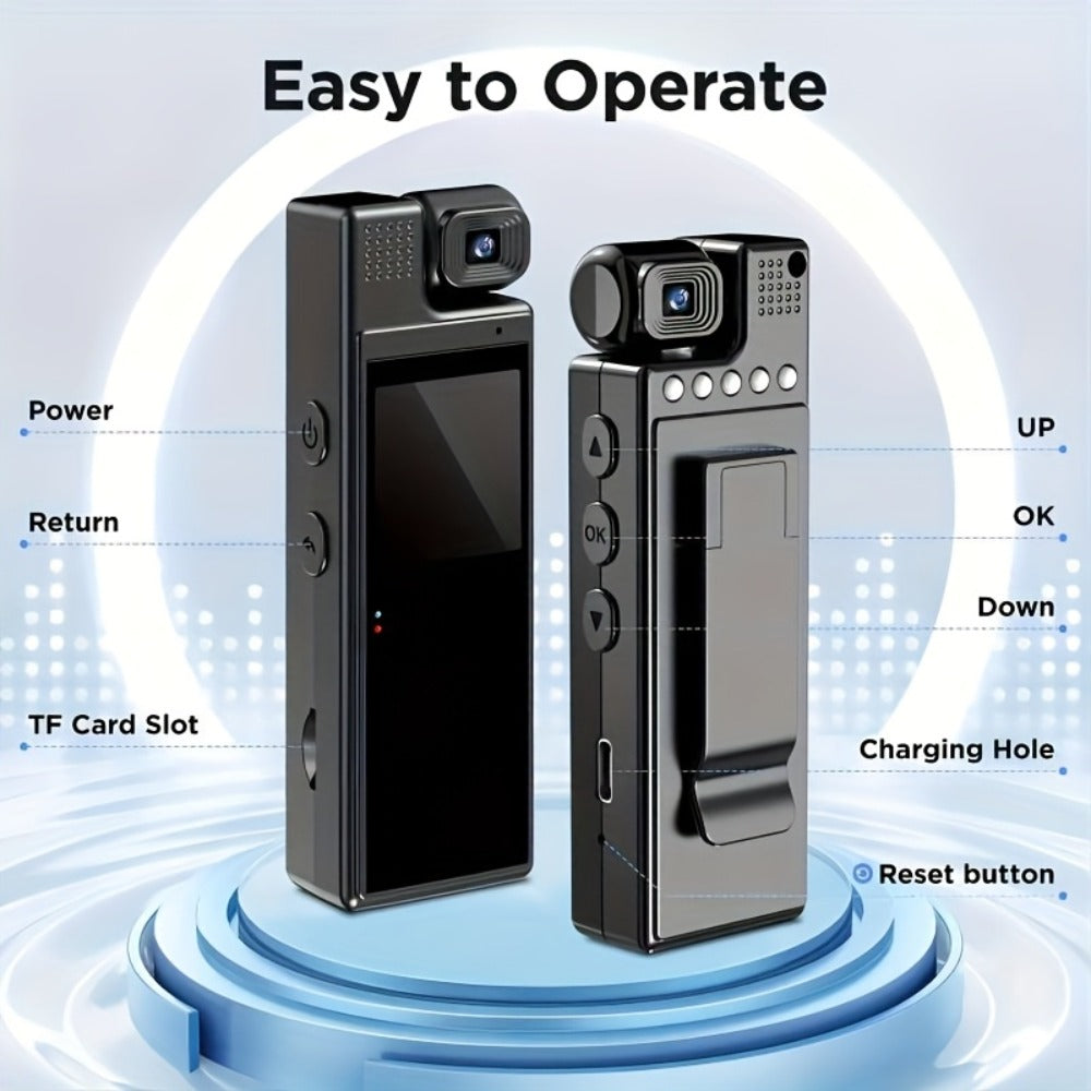 1080P HD Pocket Camcorder with 180° Rotatable Lens, Handheld Body Camera, USB Charging, Compact Smart Recorder for Travel