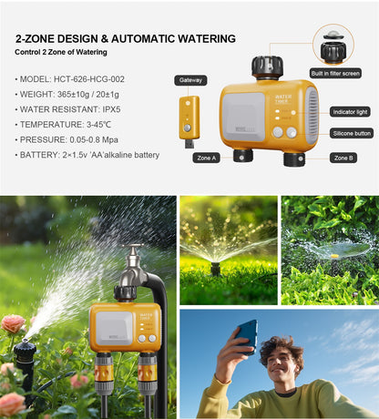 WiFi Hose Timer Dual Outlet Smart | App Control Garden Lawn Irrigation