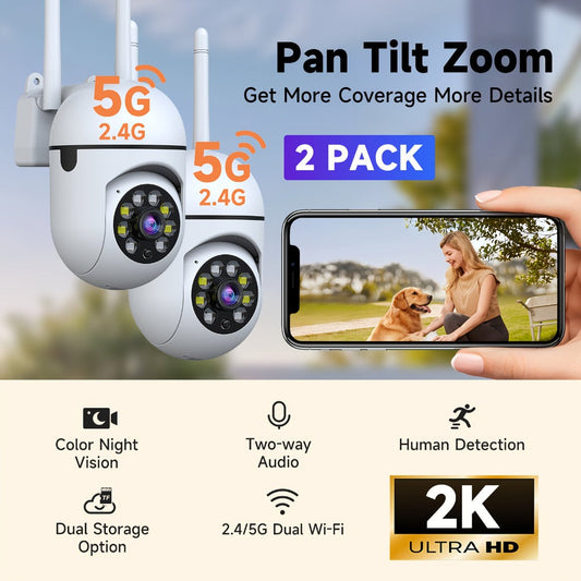Indoor Security Camera 2-Pack with 355° Pan-Tilt, Night Vision, Two-Way Audio and Connection Options