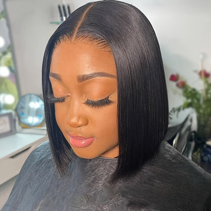 Wig Bone-Straight Glueless Human Hair in Natural Black, 10-34 Inch Options with Pre-Cut 6x4.5 Lace