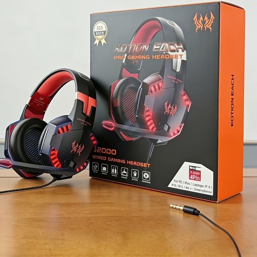 G9000 Surround Sound Gaming Headset with Noise Cancelling Mic, LED Lights & Memory Earmuffs