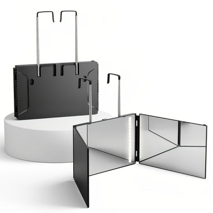 Barber Mirror, 3 Way Mirror for Self Hair Cutting with LED Lights, 360° View Anti-Fog HD Glass USB Rechargeable Folding Barber Mirror