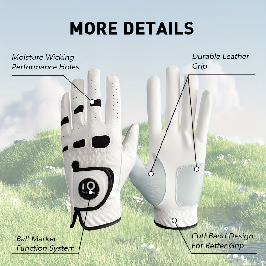 Men's Golf Glove Left Hand 3 Pack with Ball Marker – WeatherSof Soft Grip Cabretta-Style Golf Gloves for Men, Buckle Closure