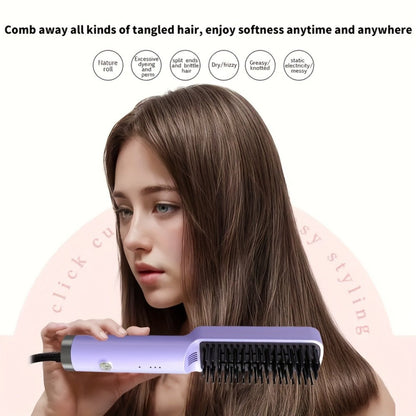 Compact Hair Straightening Brush with Three Color Options, LED Indicators and Three Pictured Heat Levels