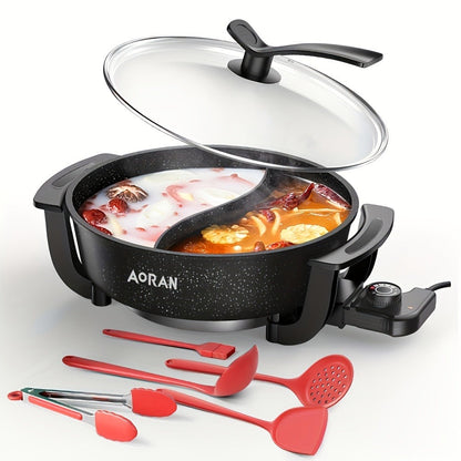 Mandarin Duck Hot Pot Electric, Large Non-Stick Divided Hot Pot for Steaming, Boiling, Frying & Stewing