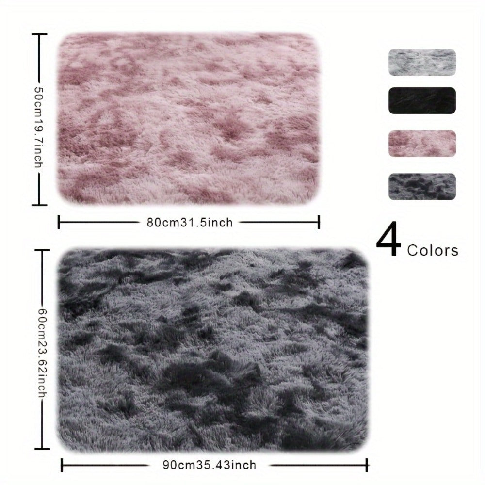 Area Rug Tie-Dye Polyester Plush Mat in Four Colors and Two Machine-Washable Sizes for Indoor Rooms