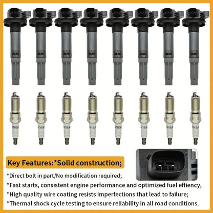 Ignition Coil & Iridium Spark Plug Kit 8-Pack for 2011-2020 Ford F-150 Mustang Lobo 5.0L V8 UF622 SP411 Direct Fit OEM Replacement Pure