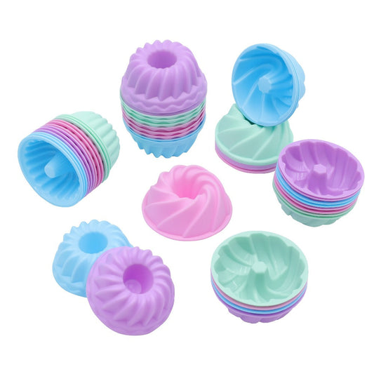 Silicone Donut Mold 48pcs, Nonstick Silicone Baking Cups with 4 Shapes (Thread, Woven, Pumpkin, Flower), Muffin Jello Bagel Pan