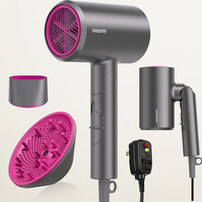 FZ201-Style 1875W Hair Dryer with Circular Rear Intake, Gray or White Finish and Three Pictured Attachments