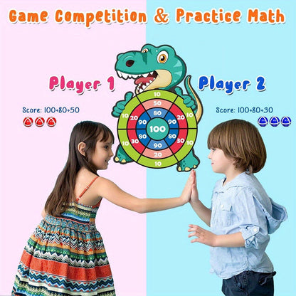 Dinosaur Sticky Target Ball Set with Blue Bow, Multiple Game Modes, Party Favor for Kids, Safe & Durable Fun Toy Gift for Her & Him
