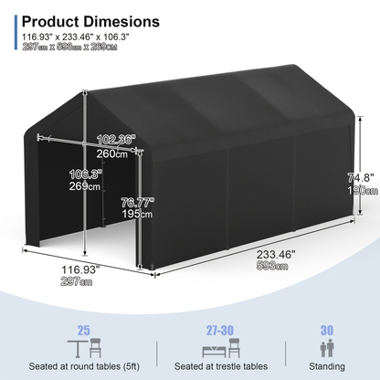 Carport Canopy 10x20 Portable Garage UV Protection for Garden, Patio and Yard Use, with the Listed Configuration