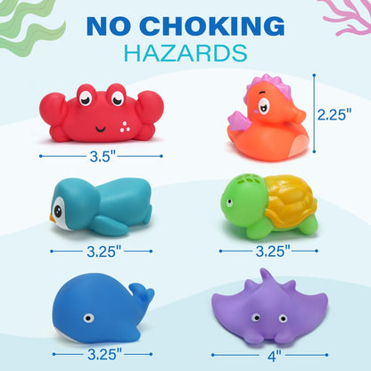 Six-Piece No-Hole Color-Changing Sea Animal Bath Toy Set with Six Shapes for Supervised Water Play