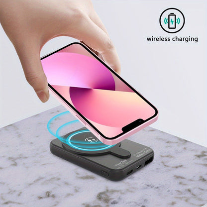 20000mAh Magnetic Wireless Power Bank with Lower-Edge Wired Ports, Side Button and Black or Pink Finish