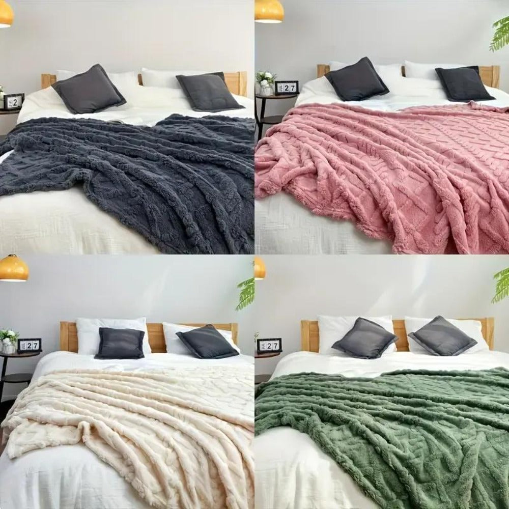 3D Plush Dense Weave Fleece Blanket, Ultra- Throw for Bed, Couch, Travel & Outdoor, Air-Conditioning Friendly