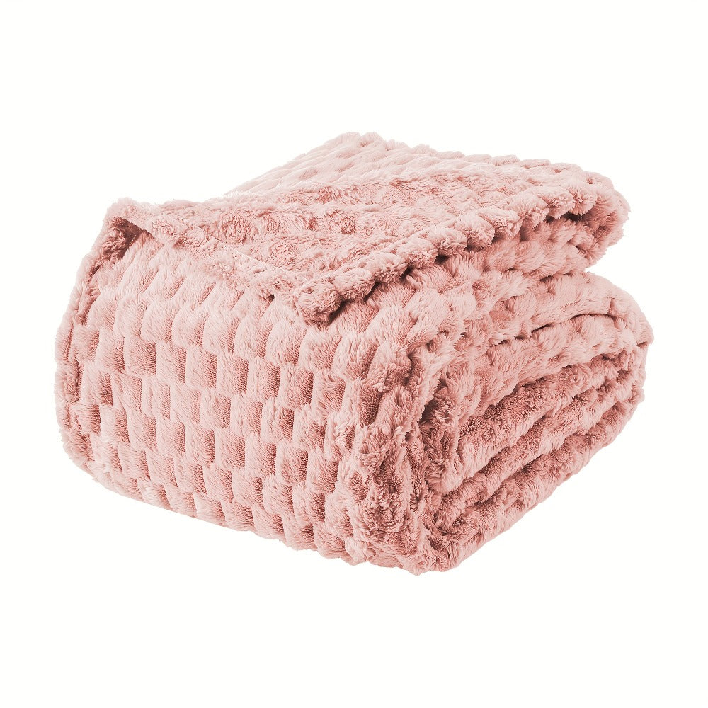 Textured Flannel Blanket in Rhinestone, Wheat-Ear, Checker and Solid Styles with Throw or Queen Options