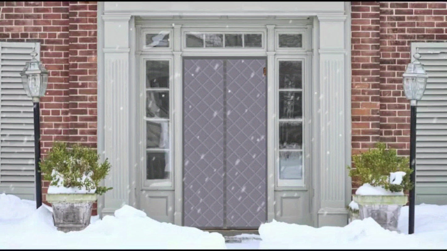 Thermal Insulated Door Curtain Magnetic Closure Knit Plaid Pattern – Windproof Insulation Blanket for Front Door, Sliding Glass