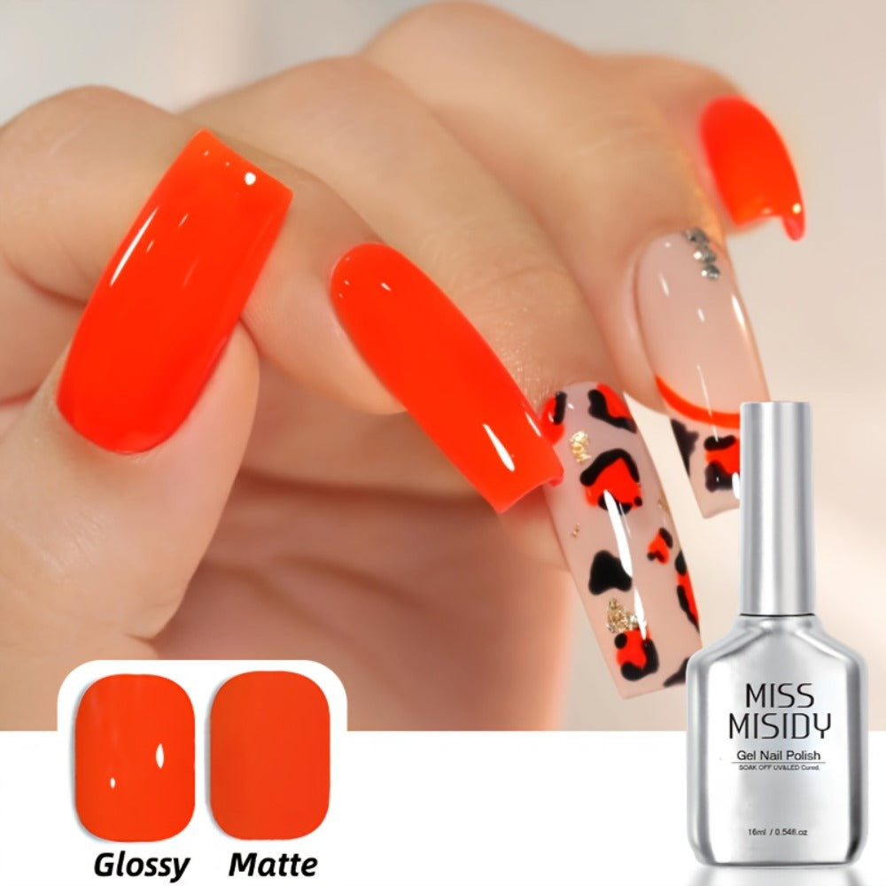 Gel Nail Polish CS076 in 0.54oz Neon Orange Translucent Jelly with Milky-Sheer Finish and UV/LED Soak-Off Cure