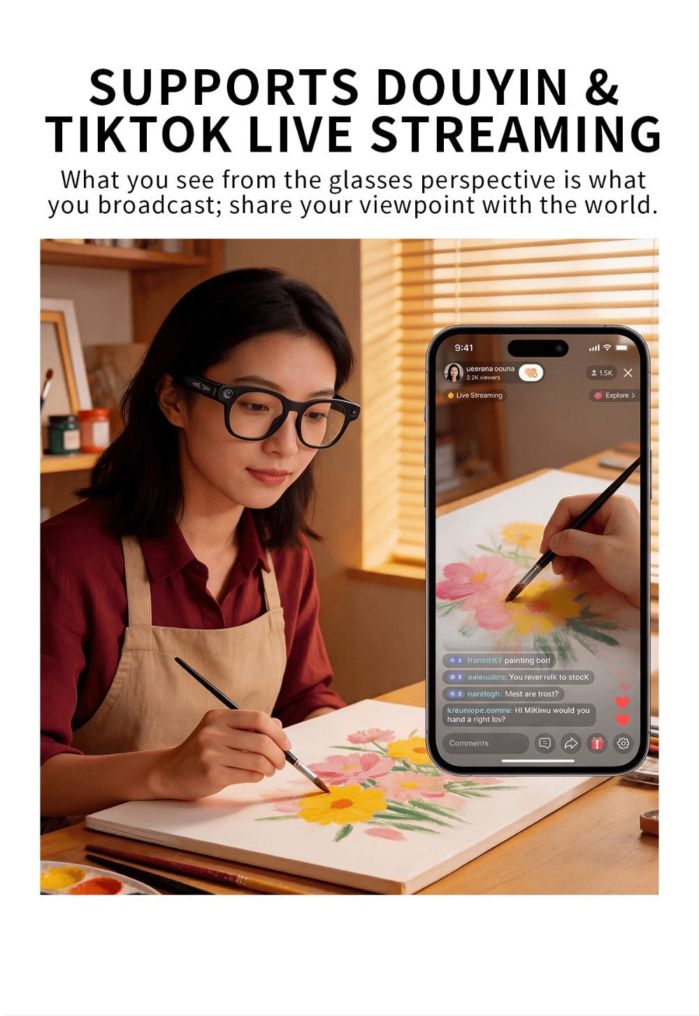 Smart Glasses with Camera and Bluetooth, 8MP Camera Eyewear with Translation, Object Recognition, Touch Control and Bluetooth Audio