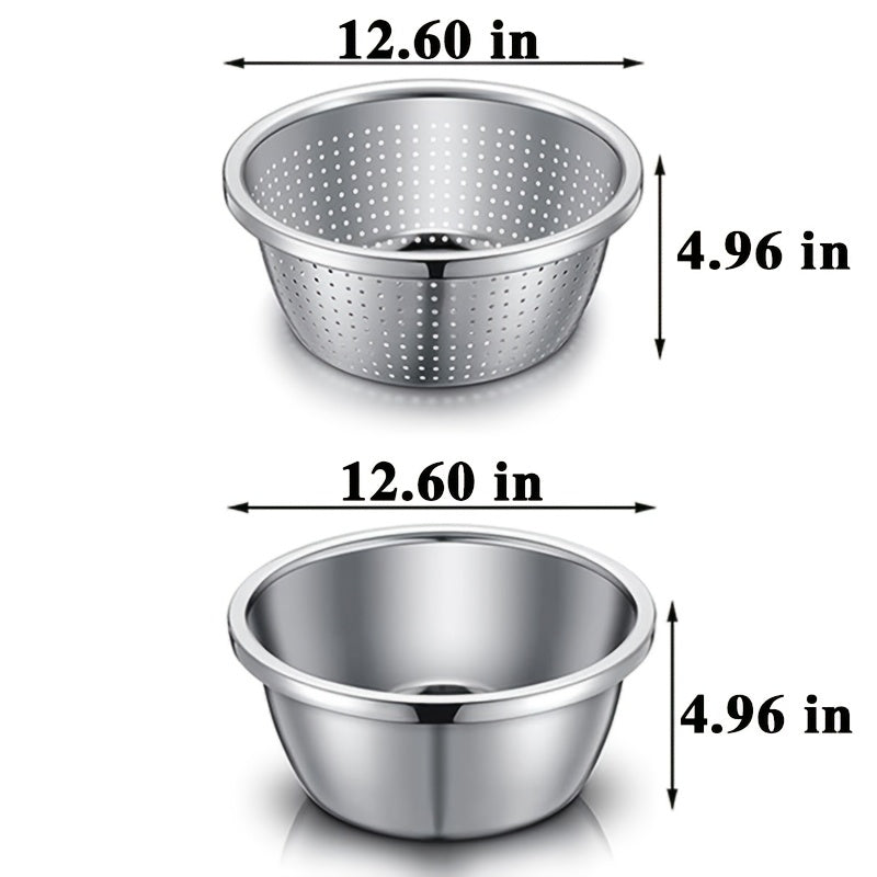 Stainless Steel Colander with Mixing Bowl Set 304 Food Grade Strainer Bowl for Washing for Home Cooking, Dining and Outdoor Meals