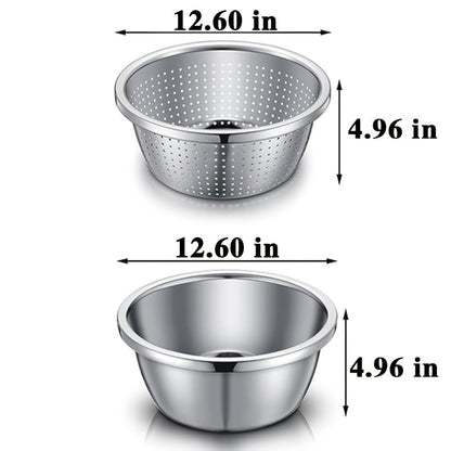 Stainless Steel Colander with Mixing Bowl Set 304 Food Grade Strainer Bowl for Washing for Home Cooking, Dining and Outdoor Meals