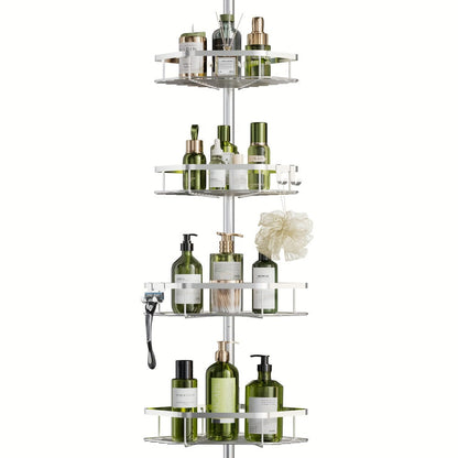 Corner Shower Caddy Tension Pole No Drilling Shower Organizer Shelf with Hooks for Bathroom for Bath Time, Home Spa and Personal Care