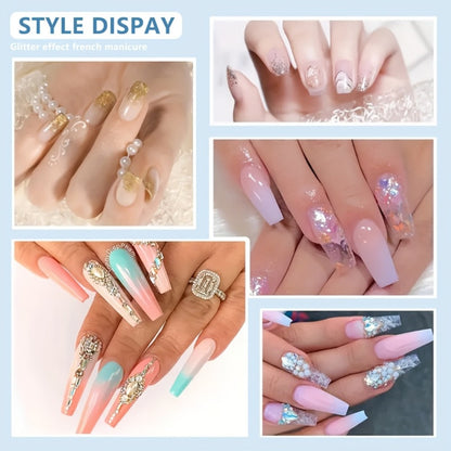 Acrylic Nail Kit NOCIS Clear, Pink and White Powder Set with Liquid Monomer, Five Brushes, File and Mixing Cup
