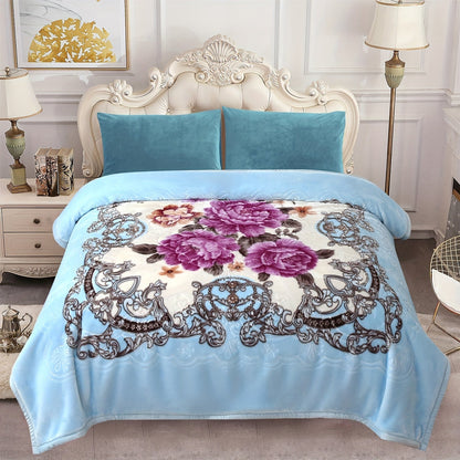 Reversible Plush Blanket 2-Ply 520GSM Milk Velvet - Queen King Size Blanket with Vibrant Animal & Floral Designs