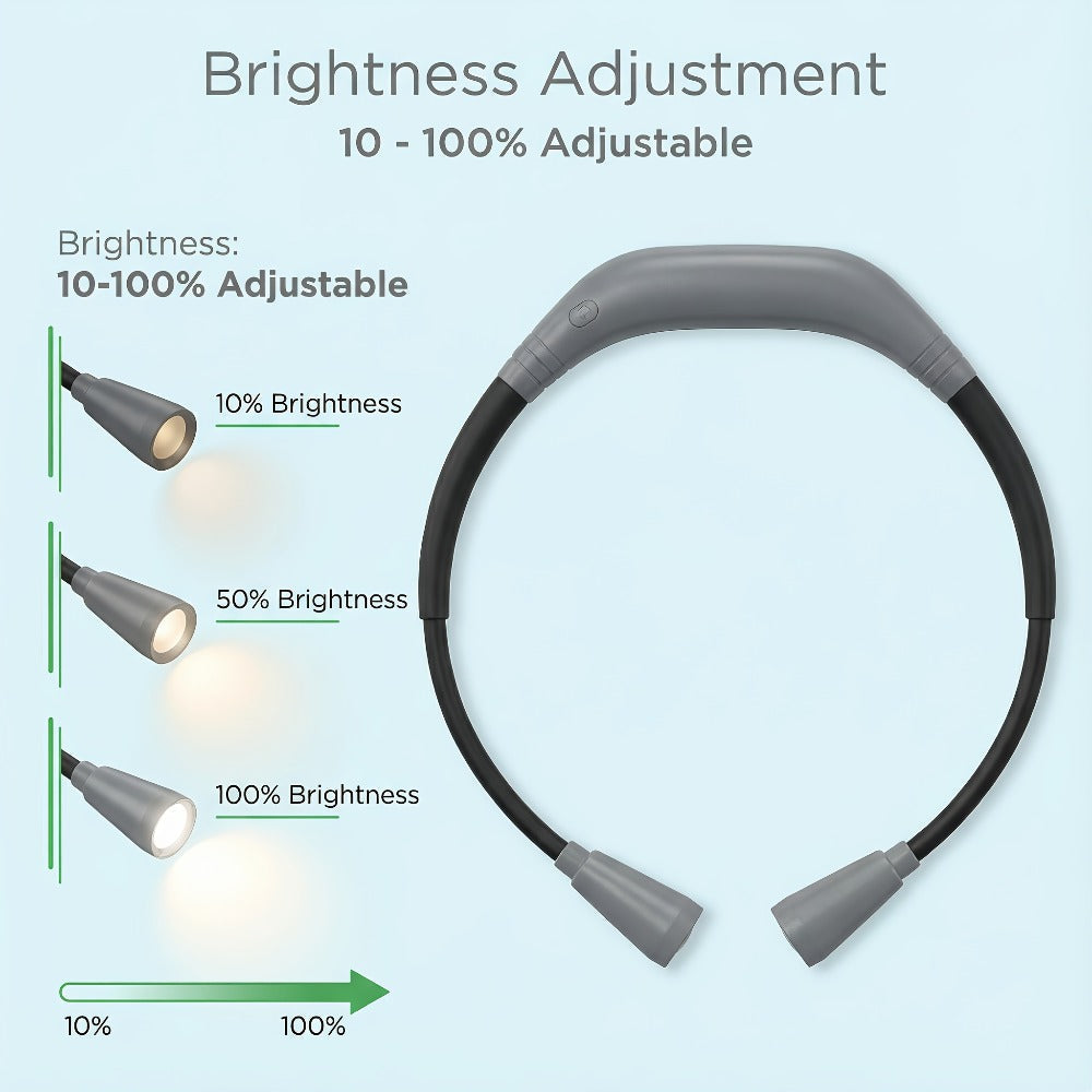 LED Neck Reading Light USB Rechargeable, 3 Color Modes Adjustable Brightness Hands-Free Book Light for Reading in Bed