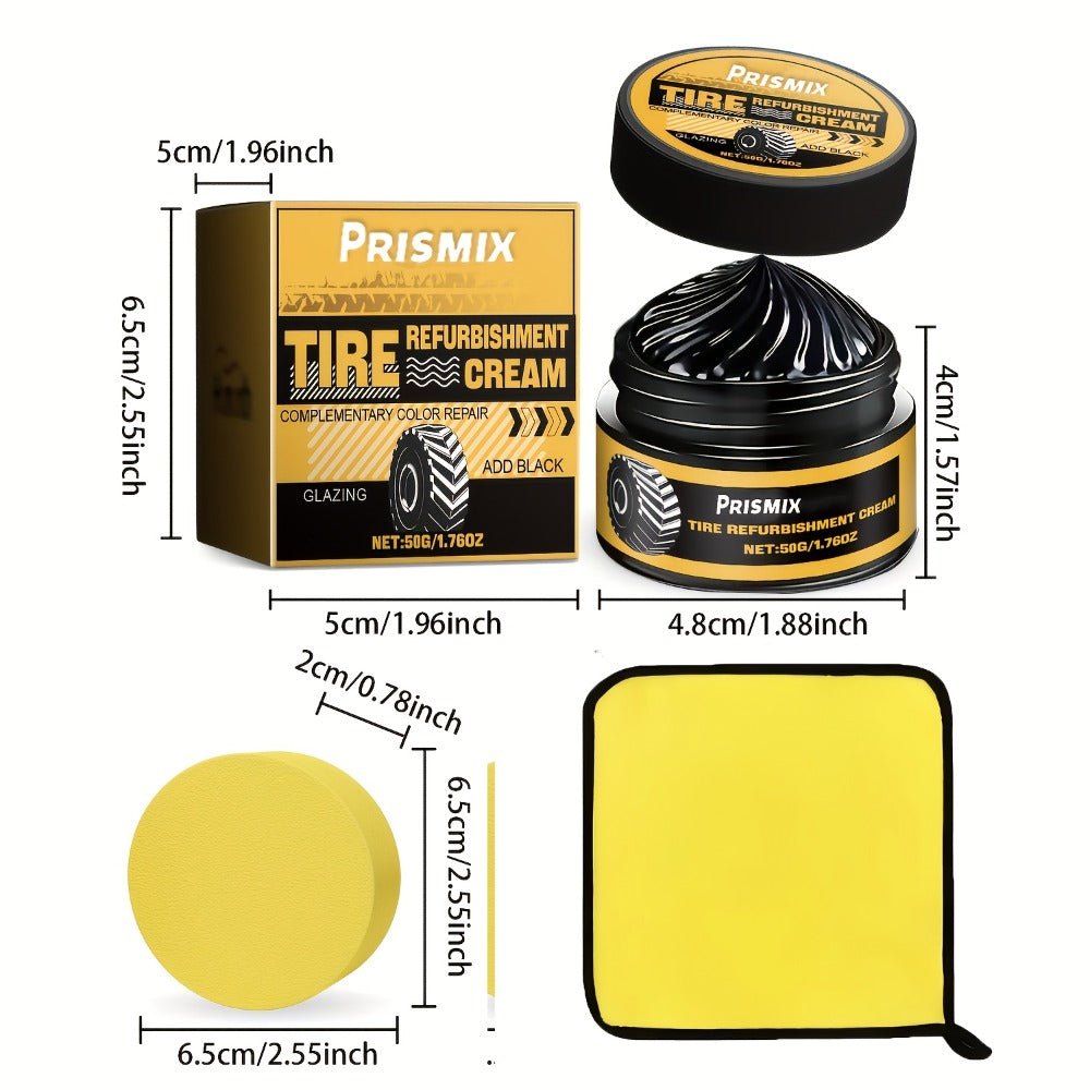 Tire Polishing Paste 2pcs with Sponge – Beeswax Formula Tire Shine & Retreading Paste, Rust Removal, Anti-Fouling, Lasting Black Gloss
