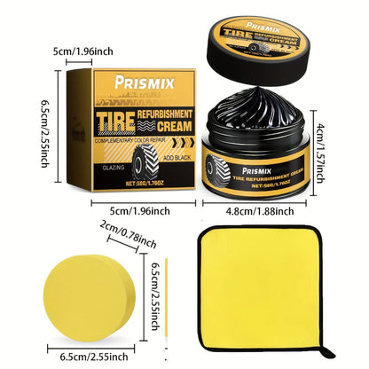 Tire Polishing Paste 2pcs with Sponge – Beeswax Formula Tire Shine & Retreading Paste, Rust Removal, Anti-Fouling, Lasting Black Gloss