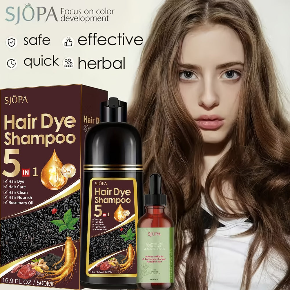 Rosemary Oil Hair Coloring Shampoo 5-in-1 Herbal Formula 500ml - 100% Gray Coverage for Bath Time, Home Spa and Personal Care