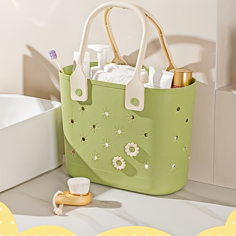 Two-Piece Rubber Floral Tote Bag Set with Soft Handles, Daisy Print and Multipurpose Storage