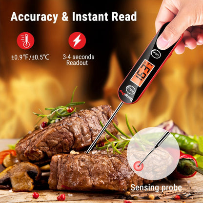 Instant Read Meat Thermometer, TempPro IC6030 Fast 3-Second Digital Kitchen BBQ Thermometer with 4.72" Foldable Probe & Backlit Display