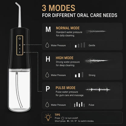 Water Flosser Portable Oral Irrigator with Three Modes, 360-Degree Rotating Nozzle, Four Tips and Three Package Options