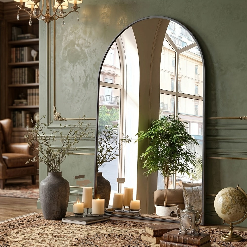 Arched Rectangle Metal Wall Mirror in Black or Gold with Seven Size Options up to 31 x 32 Inches