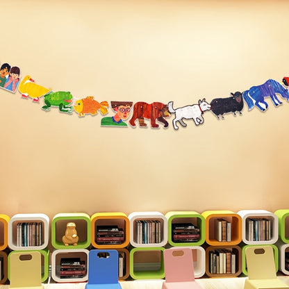 Brown Bear and Friends Paper Banner Garland 3 Meter Educational Wall Decoration Nursery for Entryways, Bedrooms and Living Spaces