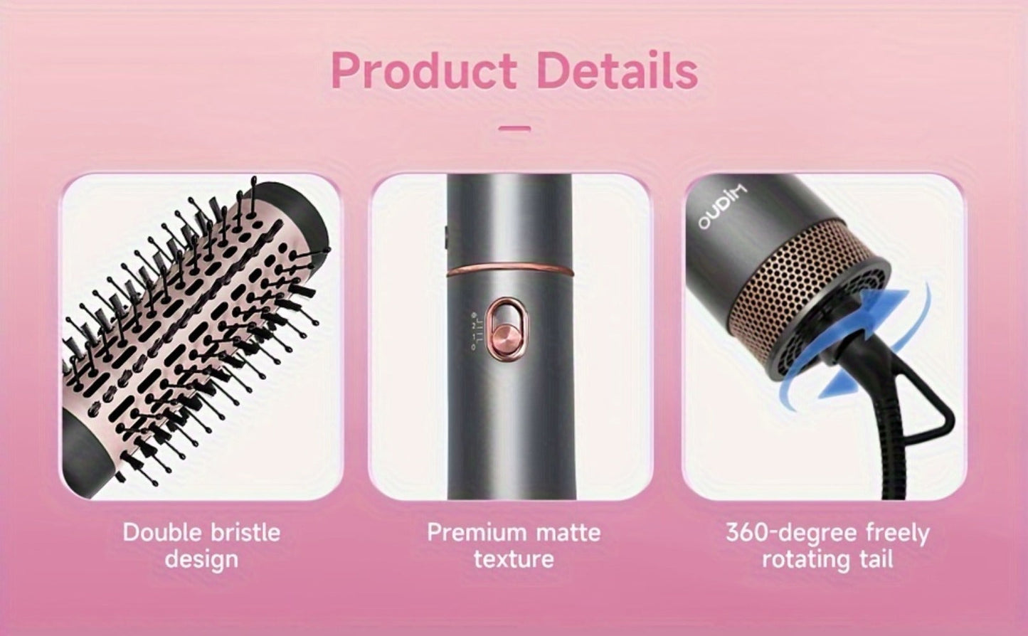 5-in-1 Hot Air Styling Comb Set Negative Ion Hair Dryer Brush with 5 Interchangeable Heads, for Home, Travel and Salon Hair Styling