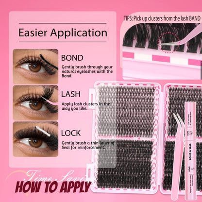 800-Piece 30D–80D Volume Lash Cluster Kit with Mixed 10–16mm Lengths and Pink Application Set