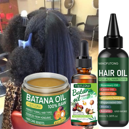 Biotin Hair Oil 3-Piece Set with Cold-Pressed Bataina Oil Essential Oil & Conditioner, Strengthens Breakage Split Ends Enhances Shine