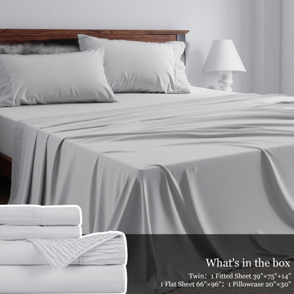 Sheet Set, Four-Piece Solid-Color Bedding with Deep-Pocket Fitted Sheet, Flat Sheet and Two Pillowcases