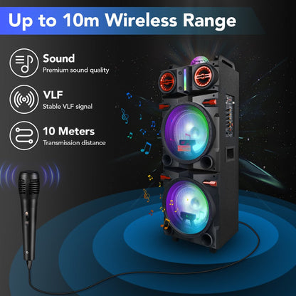 Karaoke Party Bluetooth Speaker with Sound Reactive Lights, 1000W Peak DJ Subwoofer Stereo Boombox