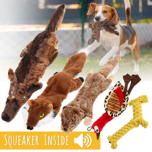 Squeaky Dog Toys 5-Pack No Stuffing Plush Chew Toy Bundle – Durable Animal Toys for Small Medium Large Dogs