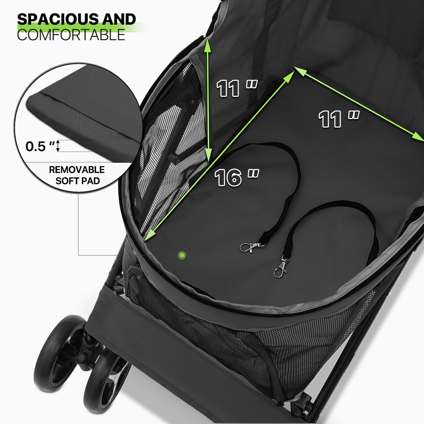 Pet Dog Cat Stroller with 4 Wheels – Foldable Jogger Pet Stroller for Small Medium Dogs & Cats up to 33 lbs, Breathable Mesh Windows