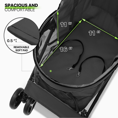 Pet Dog Cat Stroller with 4 Wheels – Foldable Jogger Pet Stroller for Small Medium Dogs & Cats up to 33 lbs, Breathable Mesh Windows