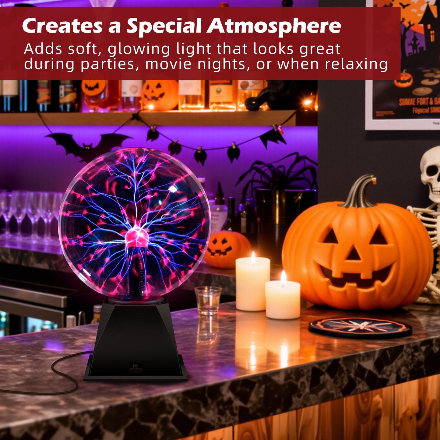 Plasma Ball Lamp Touch Sensitive Lightning Globe, Electric Plasma Sphere Night Light for Home Decor